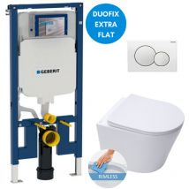 UP720 extra-flat toilet frame + sat Infinitio rimless wc with invisible fixings + White flush plate (SLIM-Infinitio-B) - Geberit