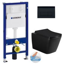 Toilet set Duofix frame + sat Infinitio Design Rimless toilet Black matt + softclose seat + Delta 50 Black flush plate - Geberit