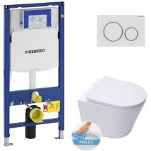 Toilet Frame + Swiss Aqua Technologies rimless bowl + Soft close seat + Plate (gebinfinitio-j) - Geberit