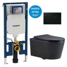 UP720 Toilet Frame + Swiss Aqua Technologies Rimless bowl + matt black plate (slimblsata) - Geberit