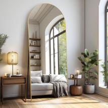 Gebogener Ganzkörperspiegel 180 x 76 cm, großer Stand- und Wandspiegel, für Schlafzimmer, Wohnzimmer, Flur & Eingangsbereich, gold