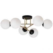 Emibig Lighting Deckenleuchte Lampe Magnum 6 Flg Opalweiß Gold Schwarz Glas B-Ware