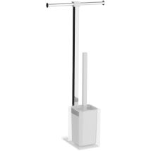 Piantana d' appoggio Gedy portarotolo più portascopino linea Raimbow colore Bianco