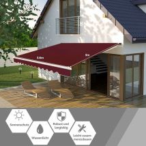 3,6x3m Gelenkarmmarkise, Sonnenschutz Markise, Balkonmarkise, Einziehbar Mit Handkurbel, Sonnenschutz, Anti-uv & Wasserfest, Aus Metall & Polyester, 
