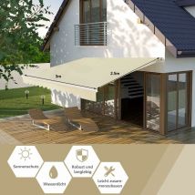 Goplus - Gelenkarmmarkise 3x2,5m, Sonnenschutz Markise, Balkonmarkise, Einziehbar mit Handkurbel, Sonnenschutz, Anti-UV & Wasserfest, aus Metall &