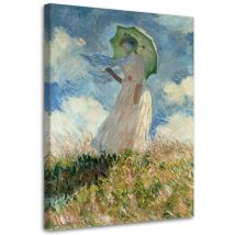 Feeby - Gemälde auf Leinwand, Frau mit nach links gedrehtem Regenschirm – Reproduktion von c. Monet – 70 x 100