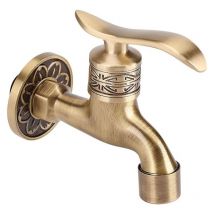 Gotrays - Generic Antique Brass Faucet Brass Handle Laundry Bathroom Wall Mount Washing Machine Faucet Outdoor Garden Single Hose Long Cold Tap