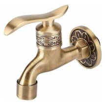 Ensoleille - Generic Antique Brass Faucet Handle Laundry Bathroom Wall Mount Washing Machine Faucet Outdoor Garden Single Hose Long Cold Tap (3)