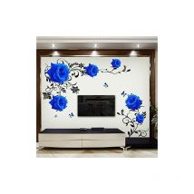 Choyclit - Generic Grand Bleu Rose Fleurs Canapé/Tv Fond Autocollant Mural Décoration De La Maison diy Chambre Salon Mural Art Stickers Affiche
