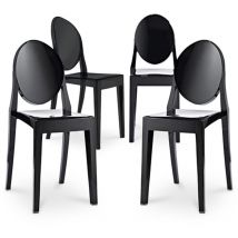 4er-Pack Esszimmerstühle Transparent - Victoria Queen Schwarz