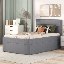 Gepolstertes Bett Leinen Mit Stauraum 90x200 Cm, Grau