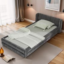 Gepolstertes Einzelbett Kinderbett 90x200cm Juniorbett Mit Stauraum Lattenrost Kopfteil Moderner Minimalistischer Stil Grau