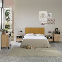 Gepolstertes Kopfteil malmo 150x60 cm Farbe Senf. Mit Schaumstoff gepolstert. Vertikale Stickerei. 8 cm dick. Inklusive Befestigungsmaterial zum