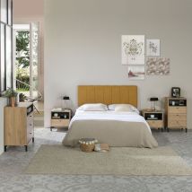 Gepolstertes Kopfteil Malmo 140x60 Cm Senffarbe. Für 135 Cm Bett. Vertikale Stickerei. 8 Cm Dick. Inklusive Befestigungsmaterial Zum Aufhängen.