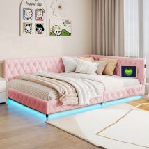 Foerpl-gepolstertes Schlafsofa 140 X 200 Cm Mit Led-beleuchtung Und Usb-anschluss, Kinderdoppelbett 140 X 200 Cm Mit Lattenrost, 2-sitzer-tagesbett 