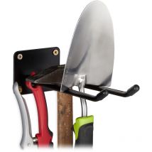 Gerätehalter Wandhalterung, Doppelhaken, Besenhalter, Spatenhalter zum Anschrauben, Wand, Stahl, 24cm, schwarz - Relaxdays