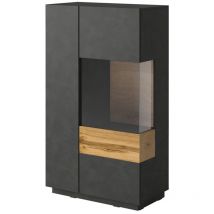 Geschirrschrank Andrea mit 2 Türen, Anthrazitgrau und Holzoptik, 139cm
