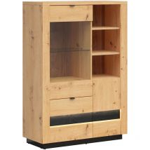 Geschirrschrank Glenn mit 2 Schubladen und 2 Türen, Holzoptik und Schwarz, 143cm