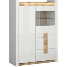 Geschirrschrank Helios mit 2 Schubladen und 2 Türen, Weiß und Holzoptik, 141cm