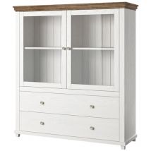 Petits-meubles - Geschirrschrank Martin mit 2 Schubladen und 2 Türen, Holzoptik und Weiß, 138cm