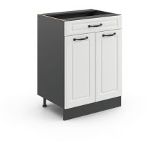 Küchenunterschrank R-Line, Weiß Landhaus, 60 cm mit Schublade, ohne Arbeitsplatte Vicco