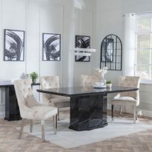 Naples Black Marble Dining Set - Cadiz Black Leather Dining Chair 180cm Table with 8 Chairs