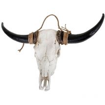 Geweih Bison Polyresin Wand-Deko Jagd Trophäe Skulptur weiß mit braunen Hörnern