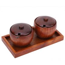 Gewürzdose aus Holz mit Deckel und Löffel, Küche und Restaurant, natürliche Holzmaterialien, Kaffee und Zucker