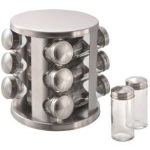 Gewürzständer "Line" aus mattiertem Edelstahl mit 12 Glasbehälter und drehbaren Standfuß