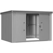 Abri de jardin en métal 291x221x212 cm Abri de jardin à toit plat avec porte coulissante en gris Abri étanche à l'eau - GFP