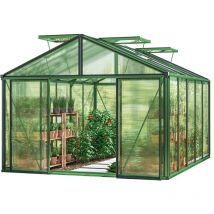 GFP - Gewächshaus Asteria 23 Premium 311x385 cm mit integriertem Fundament 16 mm Doppelstegplatten, Farbe Moosgrün