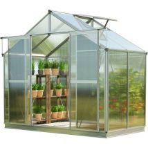 GFP - Invernadero Topas 2 estructura de aluminio 225x133 cm, placas alveolares de 6 mm, con sistema de apertura automático de ventanas y base de