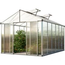 GFP - Serra Rubin 6 telaio in alluminio 262 x 384 cm, lastre a doppia parete di 10 mm, con apri-finestra automatico e ripiano pieghevole