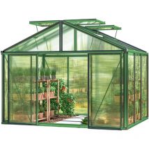 Serre Asteria 21 Light 311x235 cm avec cadre de fondation intégré Panneaux double paroi 12 mm, couleur vert mousse - GFP