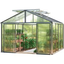 Serre Asteria 22 Premium 311x311 cm avec cadre de fondation intégré Panneaux double paroi 16 mm, couleur aluminium nature - GFP