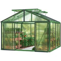 Serre Asteria 22 Premium 311x311 cm avec cadre de fondation intégré Panneaux double paroi 16 mm, couleur vert mousse - GFP