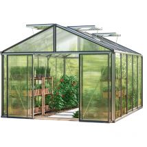 GFP Serre Asteria 23 Premium 311x385 cm avec cadre de fondation intégré Panneaux double paroi 16 mm, couleur aluminium nature