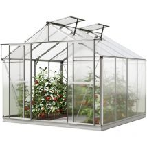 Gfp Serre de jardin Orchidee 4 structure en aluminium 256 x 256 cm panneaux en polycarbonate - avec cadre de fondation et ouvre-fenêtre automatique