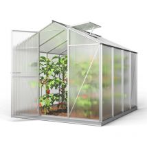 Serre ECO-Star 4 cadre aluminium 192x256 cm Plaques double paroi 8 mm avec cadre de fondation et ouvre-fenêtre automatique - GFP