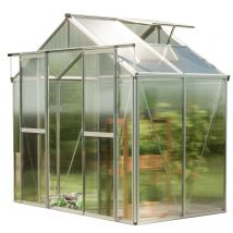 Gfp Serre Saphir 2 cadre aluminium 259x133 cm Plaques double paroi 8 mm avec cadre de fondation et ouvre-fenêtre automatique