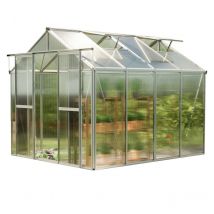 Gfp Serre Saphir 4 cadre aluminium 259x259 cm Plaques double paroi 8 mm avec cadre de fondation et ouvre-fenêtre automatique