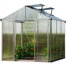 GFP Serre TITAN 21 aluminium 222x222 cm, panneaux double paroi épais 10 mm avec fenêtres supplémentaires, ouvre-fenêtre automatique, table rabattable