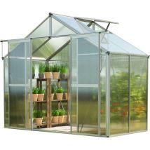 Serre Topas 2 cadre aluminium 225x133 cm Plaques double paroi 6 mm avec cadre de fondation et ouvre-fenêtre automatique - GFP