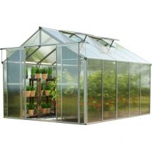 Gfp Serre Topas 5 cadre aluminium 225x322 cm Plaques double paroi 8 mm avec cadre de fondation et ouvre-fenêtre automatique