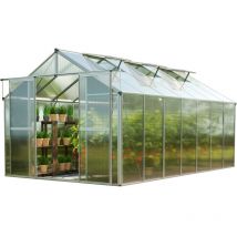 Gfp Serre Topas 7 cadre aluminium 225x449 cm Plaques double paroi 8 mm avec cadre de fondation et ouvre-fenêtre automatique