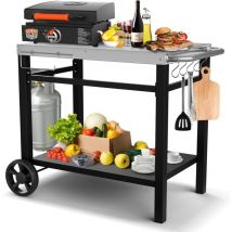 Gftime - Chariot à plancha avec 2 étagères pour four à pizza, table de grill pour l'extérieur, chariot de travail, Desserte de plancha de service