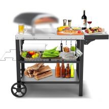 Gftime - Chariot à plancha avec 3 étagères pour four à pizza, table de grill pour l'extérieur, chariot de travail, Desserte plancha de service
