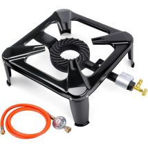 Réchaud à gaz en acier 1 feux en fonte pour camping, extérieur, réchaud de camping, Réchaud à tabouret, cuisinière à gaz, avec tuyau de gaz propane
