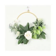 Ghirlanda decorativa con anelli in metallo - Verde 30 cm - Design circolare - Ghirlanda da parete in eucalipto - Esterno, matrimonio, casa