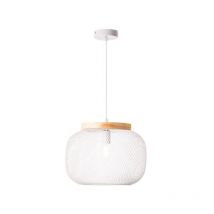 Brilliant - Giada suspensión, E27, diam. 39 cm, metal blanco y madera, Brillante